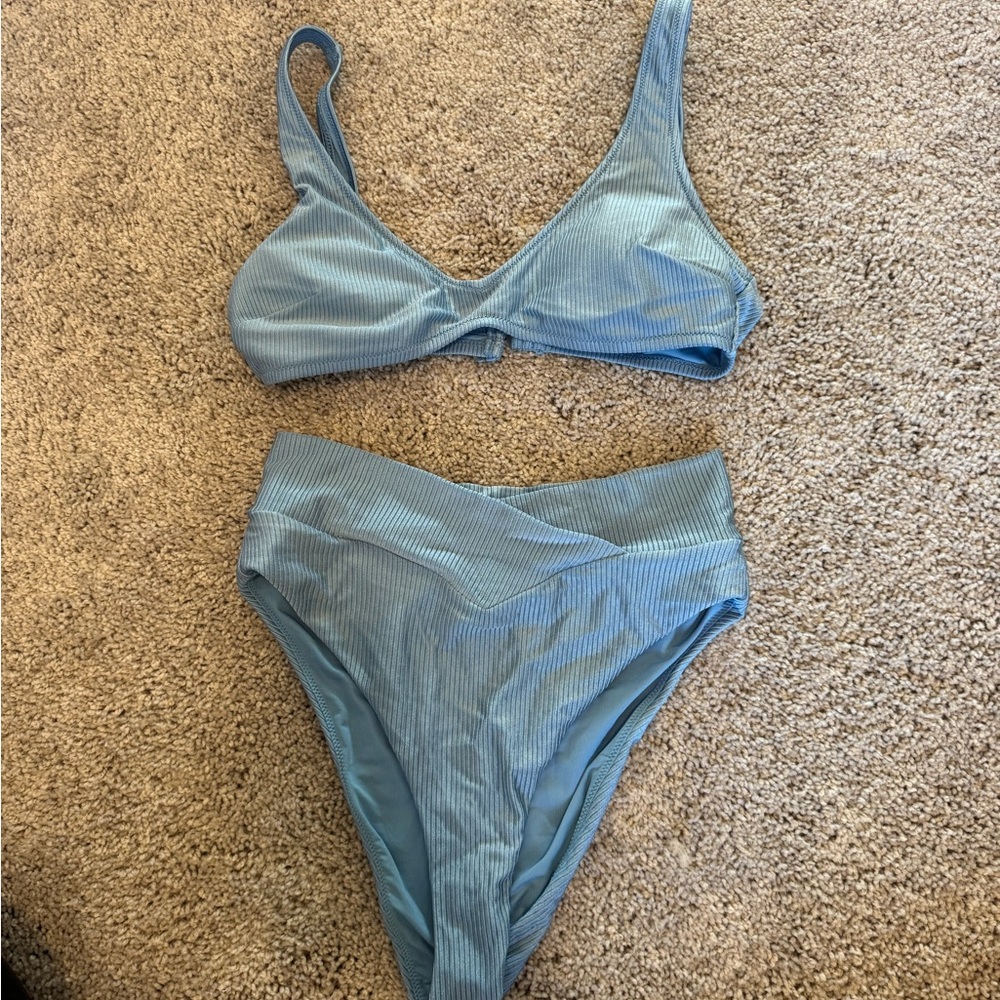 Aerie Ribbed Blue Bikini Set